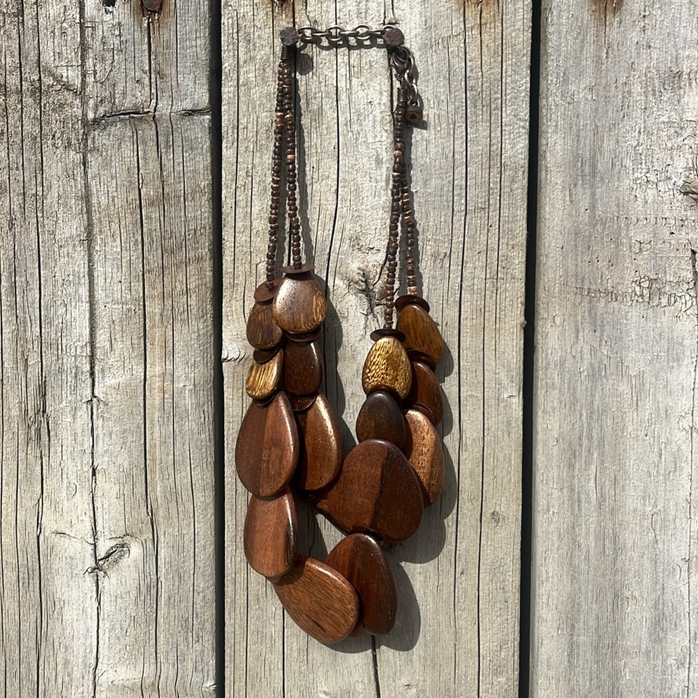Earthy Brown Layered Wooden Bead Necklace
